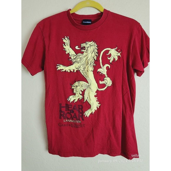 Game of Thrones T-Shirt Adult size Small Red Short Sleeve Hear Me Roar Lannister - Picture 1 of 8